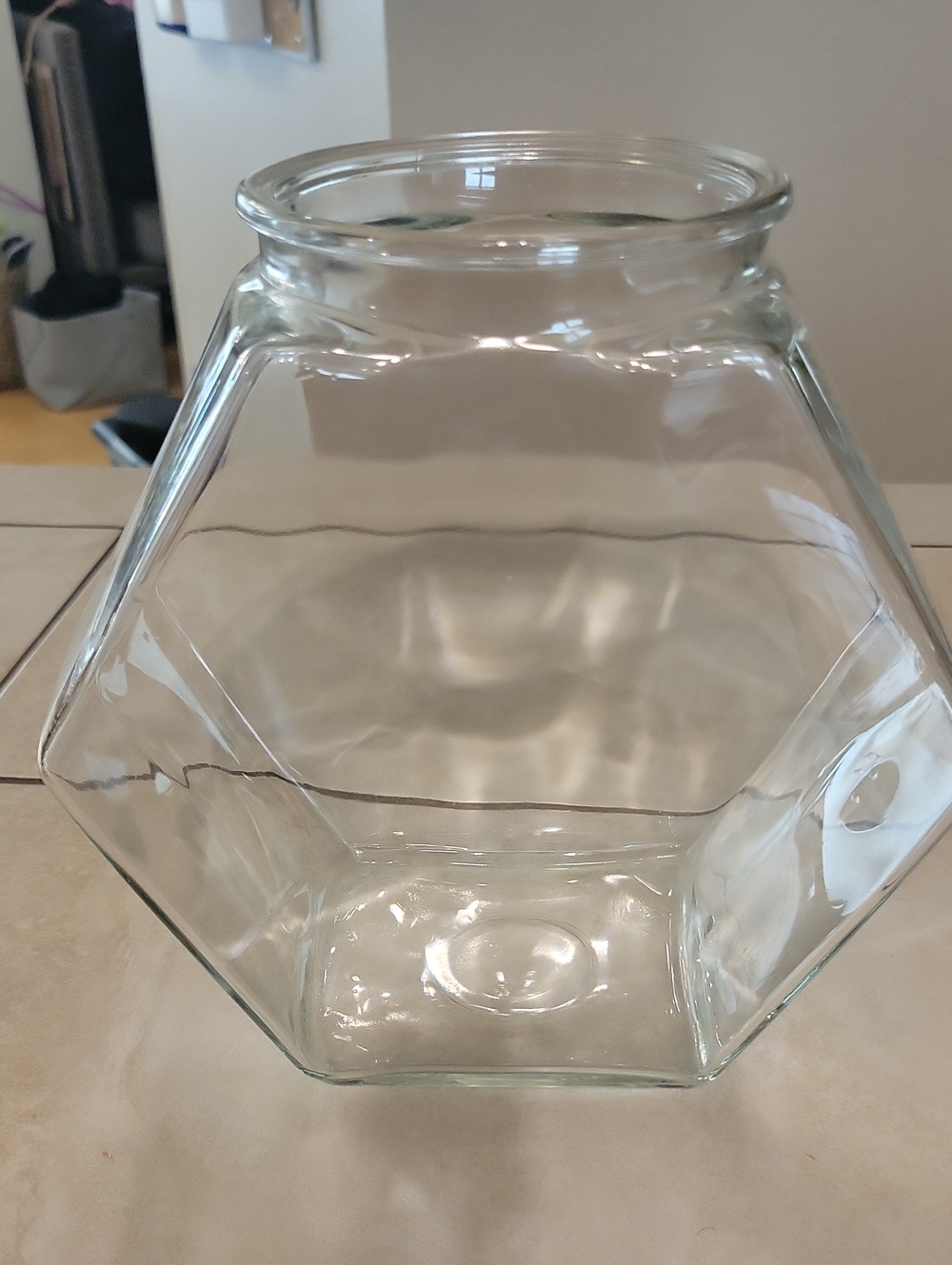 Small Glass Hexagon Container Fish Tank Terrarium Cookie Jar